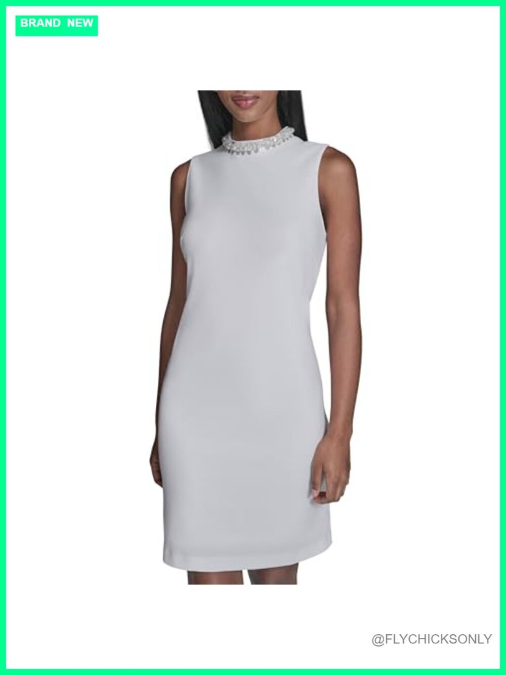Sleeveless Embellished Neckline Scuba Crepe A-Line Dress
